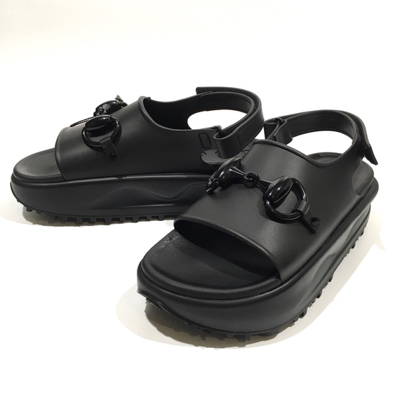 GUCCI HORSEBIT PLATFORM SANDALS -BLACK RUBBER -WOMEN’S US 9 -NEW - Picture 6 of 9